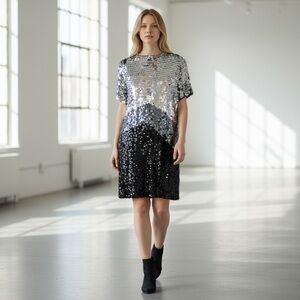 Oleg Cassini Silver and Black Ombre Sequin Dress NWT